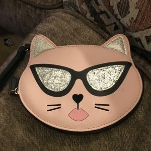 Betsey Johnson Pink W/Glitter Cat Change Purse